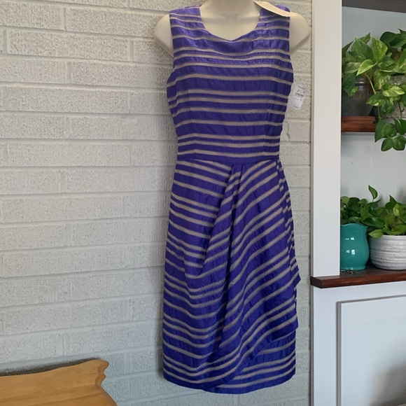 Lela Rose Dresses & Skirts - Lela Rose Silk Size 6 Dark Violet/Blue Striped Sleeveless Dress Faux Wrap Skirt
